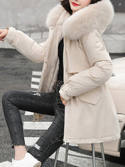 Inrosy mi-longue parka manteau intérieur fourrure poches à capuche manches longues femme casual ample décontracté hiver veste