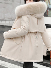 Inrosy mi-longue parka manteau intérieur fourrure poches à capuche manches longues femme casual ample décontracté hiver veste