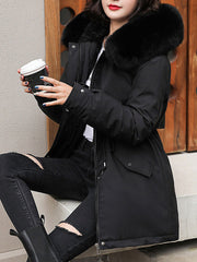 Inrosy mi-longue parka manteau intérieur fourrure poches à capuche manches longues femme casual ample décontracté hiver veste