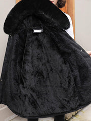 Inrosy mi-longue parka manteau intérieur fourrure poches à capuche manches longues femme casual ample décontracté hiver veste