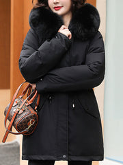 Inrosy mi-longue parka manteau intérieur fourrure poches à capuche manches longues femme casual ample décontracté hiver veste