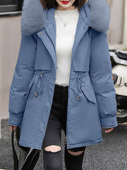 Inrosy mi-longue parka manteau intérieur fourrure poches à capuche manches longues femme casual ample décontracté hiver veste