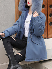 Inrosy mi-longue parka manteau intérieur fourrure poches à capuche manches longues femme casual ample décontracté hiver veste