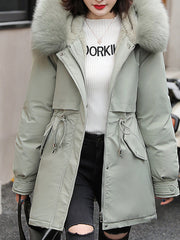 Inrosy mi-longue parka manteau intérieur fourrure poches à capuche manches longues femme casual ample décontracté hiver veste