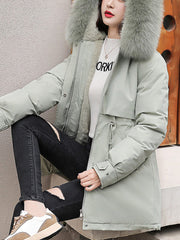 Inrosy mi-longue parka manteau intérieur fourrure poches à capuche manches longues femme casual ample décontracté hiver veste