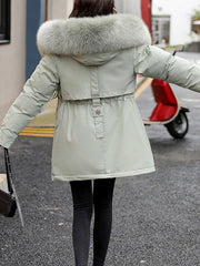 Inrosy mi-longue parka manteau intérieur fourrure poches à capuche manches longues femme casual ample décontracté hiver veste