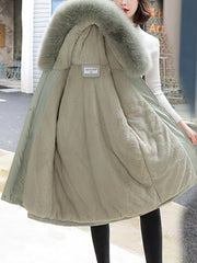 Inrosy mi-longue parka manteau intérieur fourrure poches à capuche manches longues femme casual ample décontracté hiver veste