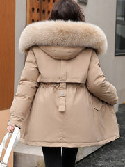 Inrosy mi-longue parka manteau intérieur fourrure poches à capuche manches longues femme casual ample décontracté hiver veste