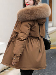 Inrosy mi-longue parka manteau intérieur fourrure poches à capuche manches longues femme casual ample décontracté hiver veste