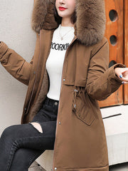 Inrosy mi-longue parka manteau intérieur fourrure poches à capuche manches longues femme casual ample décontracté hiver veste