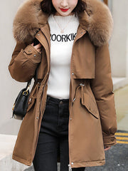 Inrosy mi-longue parka manteau intérieur fourrure poches à capuche manches longues femme casual ample décontracté hiver veste