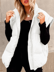Inrosy gilet veste unicolore sans manches poches fermeture éclair col revers femme mode décontracté hiver manteau