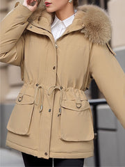Inrosy parka femme exterieur sortie intérieur fourrure poches à capuche manches longues femme casual élégan décontracté veste