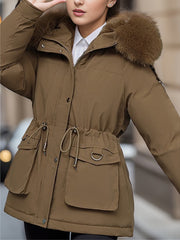 Inrosy parka femme exterieur sortie intérieur fourrure poches à capuche manches longues femme casual élégan décontracté veste