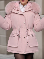 Inrosy parka femme exterieur sortie intérieur fourrure poches à capuche manches longues femme casual élégan décontracté veste