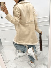 Inrosy mi-longue manteau aviateur en suedine intérieur polaire double boutonnage col revers femme mode oversized hiver veste