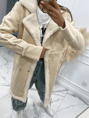 Inrosy mi-longue manteau aviateur en suedine intérieur polaire double boutonnage col revers femme mode oversized hiver veste