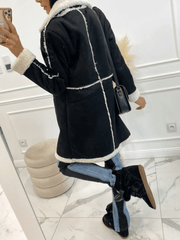 Inrosy mi-longue manteau aviateur en suedine intérieur polaire double boutonnage col revers femme mode oversized hiver veste