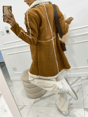 Inrosy mi-longue manteau aviateur en suedine intérieur polaire double boutonnage col revers femme mode oversized hiver veste