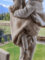 Inrosy manteau en mouton teddy boutonnage poches col revers manches longues femme casual mode décontracté veste