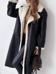 Inrosy longue manteau aviateur simili cuir molleton double boutonnage poches ceintur col revers manches longues femme oversized blousen