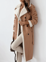 Inrosy longue manteau aviateur simili cuir molleton double boutonnage poches ceintur col revers manches longues femme oversized blousen