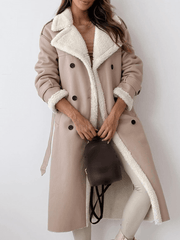 Inrosy longue manteau aviateur simili cuir molleton double boutonnage poches ceintur col revers manches longues femme oversized blousen