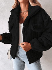 Inrosy court manteau flanelle boutonnage col revers manches longues femme mode décontracté veste