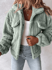 Inrosy court manteau flanelle boutonnage col revers manches longues femme mode décontracté veste