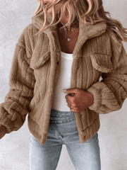 Inrosy court manteau flanelle boutonnage col revers manches longues femme mode décontracté veste