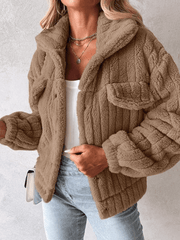 Inrosy court manteau flanelle boutonnage col revers manches longues femme mode décontracté veste