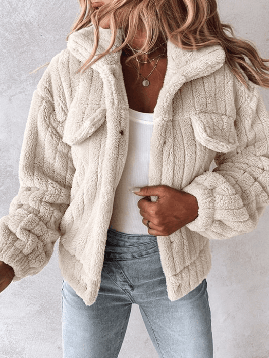 Inrosy court manteau flanelle boutonnage col revers manches longues femme mode décontracté veste