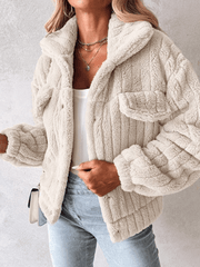 Inrosy court manteau flanelle boutonnage col revers manches longues femme mode décontracté veste