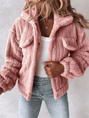 Inrosy court manteau flanelle boutonnage col revers manches longues femme mode décontracté veste