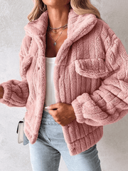 Inrosy court manteau flanelle boutonnage col revers manches longues femme mode décontracté veste