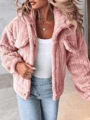 Inrosy court manteau flanelle boutonnage col revers manches longues femme mode décontracté veste