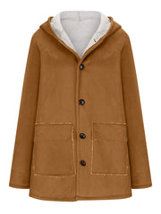 Inrosy mi-longue manteau suedine à capuche avec polaire boutonnage poches manches longues femme mode ample décontracté vintage veste