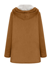 Inrosy mi-longue manteau suedine à capuche avec polaire boutonnage poches manches longues femme mode ample décontracté vintage veste