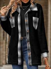 Inrosy mi-longue manteau carreaux boutonnage poches col revers manches longues femme élégant mode décontracté veste