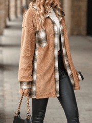 Inrosy mi-longue manteau carreaux boutonnage poches col revers manches longues femme élégant mode décontracté veste