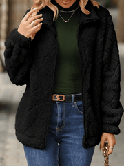 Inrosy manteau unicolore col montant poches fermeture éclair manches longues femme mode décontracté hiver veste