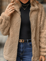 Inrosy manteau unicolore col montant poches fermeture éclair manches longues femme mode décontracté hiver veste