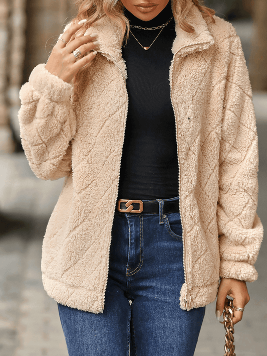 Inrosy manteau unicolore col montant poches fermeture éclair manches longues femme mode décontracté hiver veste