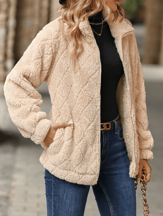 Inrosy manteau unicolore col montant poches fermeture éclair manches longues femme mode décontracté hiver veste