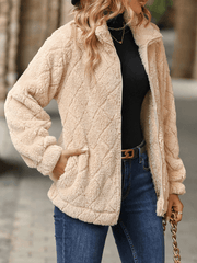 Inrosy manteau unicolore col montant poches fermeture éclair manches longues femme mode décontracté hiver veste