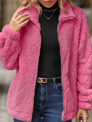 Inrosy manteau unicolore col montant poches fermeture éclair manches longues femme mode décontracté hiver veste