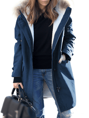 Inrosy mi-longue hiver manteau parka à capuche poches fermeture éclair fausse fourrure col femme oversized décontracté veste