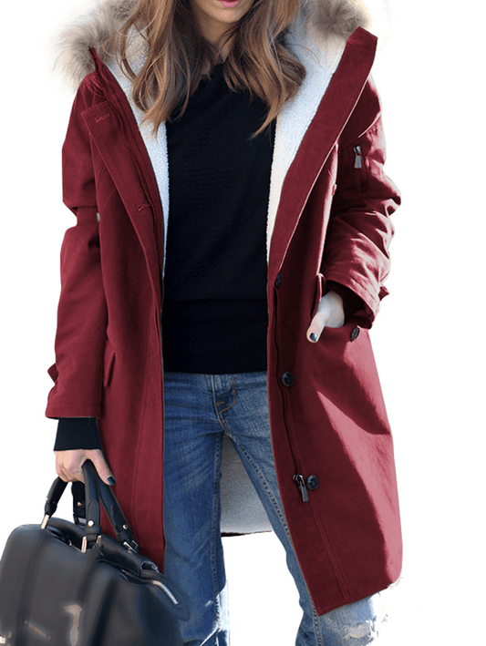 Inrosy mi-longue hiver manteau parka à capuche poches fermeture éclair fausse fourrure col femme oversized décontracté veste