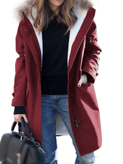 Inrosy mi-longue hiver manteau parka à capuche poches fermeture éclair fausse fourrure col femme oversized décontracté veste