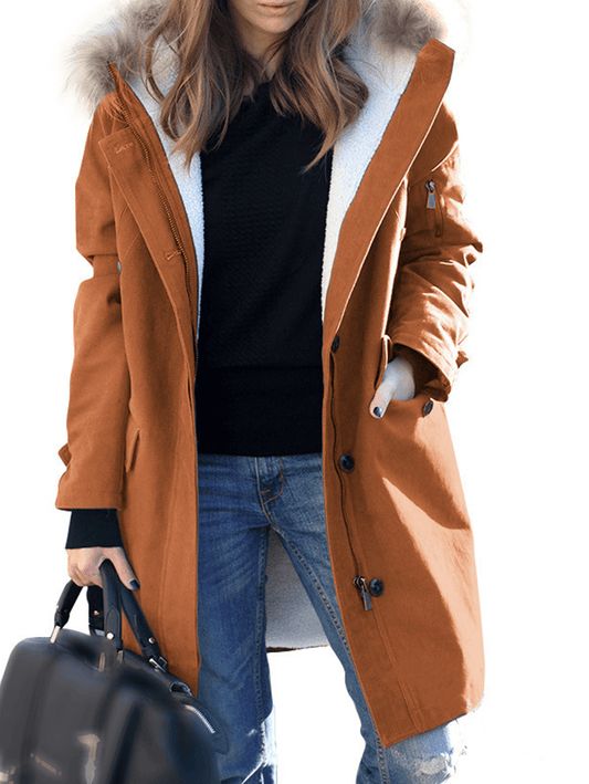 Inrosy mi-longue hiver manteau parka à capuche poches fermeture éclair fausse fourrure col femme oversized décontracté veste
